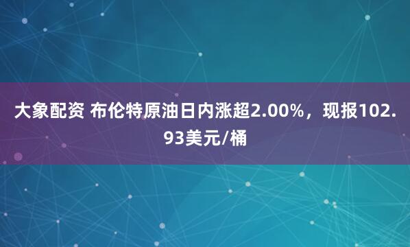 大象配资 布伦特原油日内涨超2.00%，现报102.93美元/桶